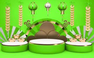 Abstract green podium show in cyan color background.3D rendering photo