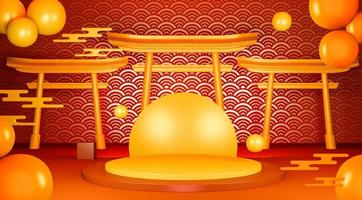 Red geometric podium Japanese tradition podium.3D rendering photo