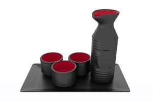 japanese traditional with sake cup and bottle on white background.3D rendering photo