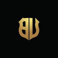 BU logo monogram with gold colors and shield shape design template vector