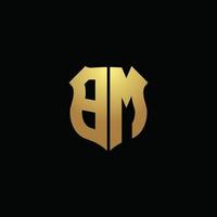 BM logo monogram with gold colors and shield shape design template vector