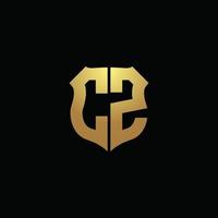 CZ logo monogram with gold colors and shield shape design template vector