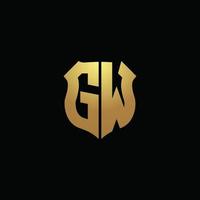 GW logo monogram with gold colors and shield shape design template vector