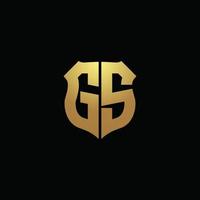 GS logo monogram with gold colors and shield shape design template vector
