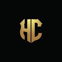 HC logo monogram with gold colors and shield shape design template vector