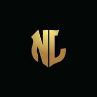 NJ logo monogram with gold colors and shield shape design template vector