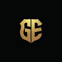 GE logo monogram with gold colors and shield shape design template vector