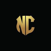NC logo monogram with gold colors and shield shape design template vector