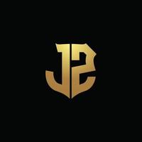 JZ logo monogram with gold colors and shield shape design template vector