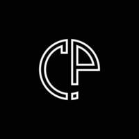 CP monogram logo circle ribbon style outline design template vector