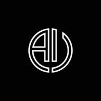 AU monogram logo circle ribbon style outline design template vector