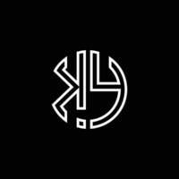 KY monogram logo circle ribbon style outline design template vector