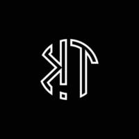 KT monogram logo circle ribbon style outline design template vector
