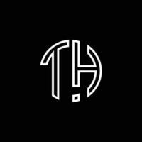 TH monogram logo circle ribbon style outline design template vector
