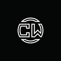 CW logo monogram with negative space circle rounded design template vector