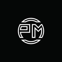 PM logo monogram with negative space circle rounded design template vector