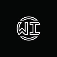 WI logo monogram with negative space circle rounded design template vector