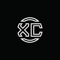 Monograma del logotipo xc con plantilla de diseño redondeado de círculo de espacio negativo vector