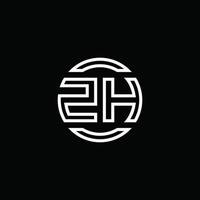 Monograma del logotipo de ZH con plantilla de diseño redondeado de círculo de espacio negativo vector