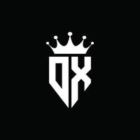dx logo monograma emblema estilo con plantilla de diseño de forma de corona vector