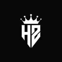 logotipo de hz estilo de emblema de monograma con plantilla de diseño de forma de corona vector