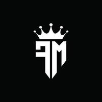 fm logo monograma emblema estilo con plantilla de diseño de forma de corona vector
