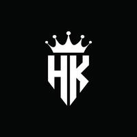 Hk logo monograma emblema estilo con plantilla de diseño de forma de corona vector