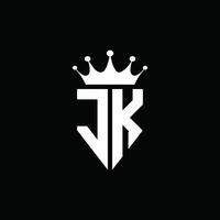 Jk logo monograma emblema estilo con plantilla de diseño de forma de corona vector