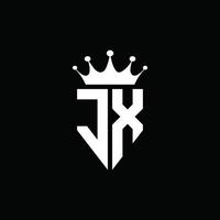 JX logo monogram emblem style with crown shape design template vector