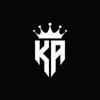 ka logo monograma emblema estilo con plantilla de diseño de forma de corona vector