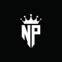 np logo monograma emblema estilo con plantilla de diseño de forma de corona vector