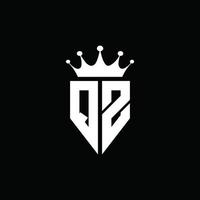 Qz logo monograma emblema estilo con plantilla de diseño de forma de corona vector
