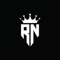 rn logo monograma emblema estilo con plantilla de diseño de forma de corona vector