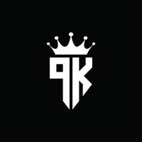 estilo de emblema de monograma de logotipo pk con plantilla de diseño de forma de corona vector