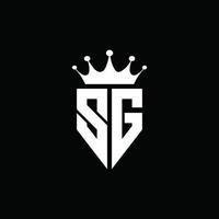 sg logo monograma emblema estilo con plantilla de diseño de forma de corona vector