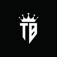 tb logo monograma emblema estilo con plantilla de diseño de forma de corona vector