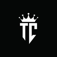 tc logo monograma emblema estilo con plantilla de diseño de forma de corona vector