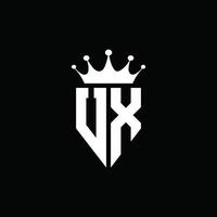UX logo monogram emblem style with crown shape design template vector
