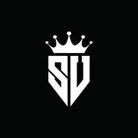 SU logo monogram emblem style with crown shape design template vector