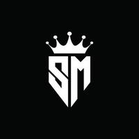 SM logo monograma emblema estilo con plantilla de diseño de forma de corona vector