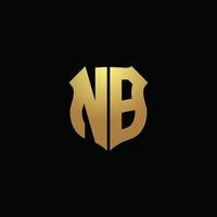 monograma del logotipo de nb con colores dorados y plantilla de diseño de forma de escudo vector