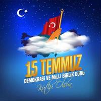 vector illustration. Turkish holiday . Translation from Turkish, The Democracy and National Unity Day of Turkey, veterans and martyrs of 15 July. With a holiday