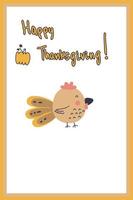 Thanksgiving postcard with turkey and pumpkin. vector