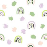 Doodle seamless pattern with rainbows and abstract spots. vector