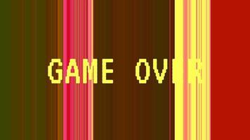 Game over glitch effect animation on a glitch background. Retro arcade game visual. video