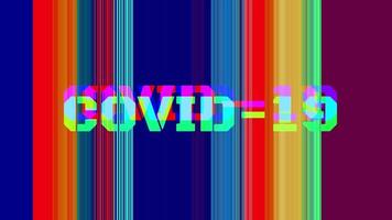 Covid-19 coronavirus text Glitch Animation , alert, risk of outbreak, pandemic. Warning Glitch message on screen. Corona virus Covid 19.