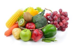 vegetables and fruits on white background