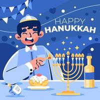 enciende la menorá en hanukkah vector