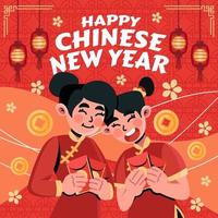 hermanas sostienen el bolsillo rojo en el año nuevo chino