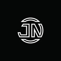 Monograma del logotipo de jn con plantilla de diseño redondeado de círculo de espacio negativo vector